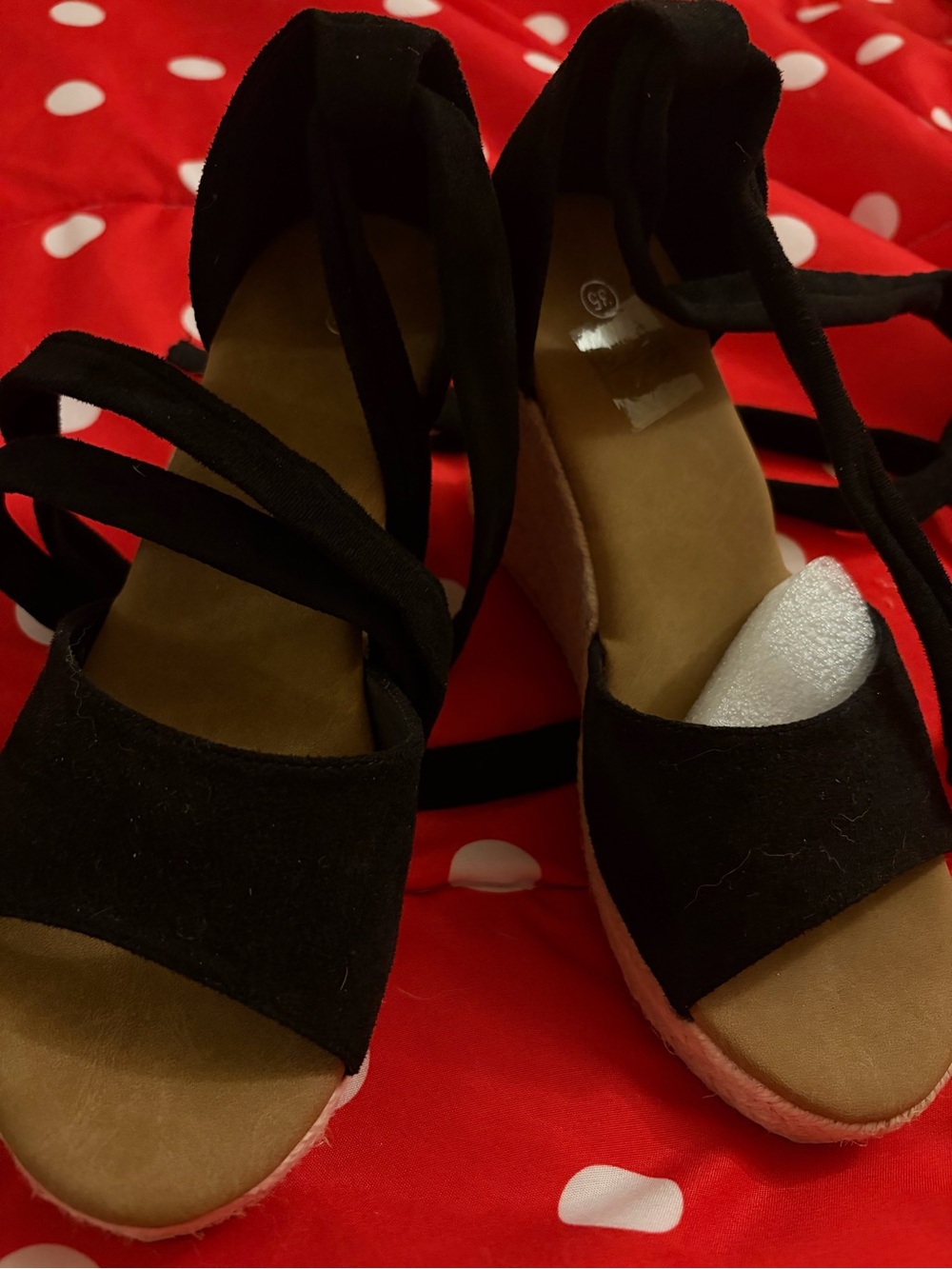 SHEIN Black Espadrille Wedge Sandals with Ankle Wrap